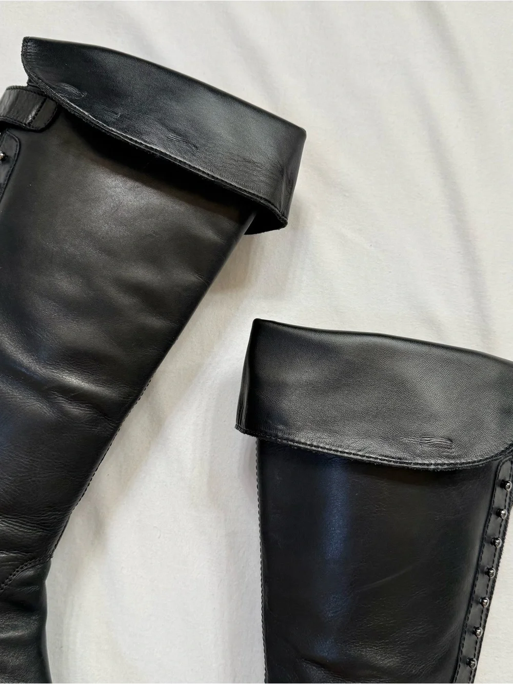 Vintage Black Leather Fold Over Boots